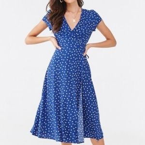 NEW FOREVER 21 Blue Polka Dot Wrap Maxi Dress